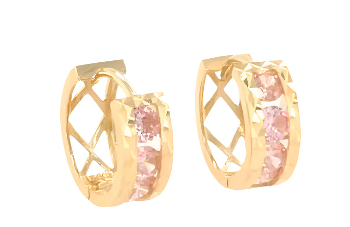 14k gold hoops with stones between gold