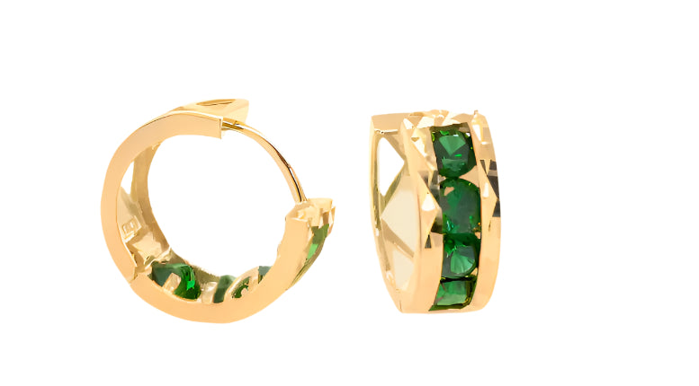 14k gold hoops with stones between gold