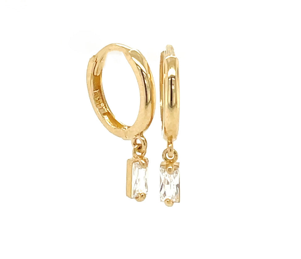 14k gold hoop with floating square stone