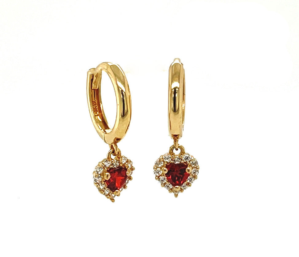 14k gold hoop with floating heart stone