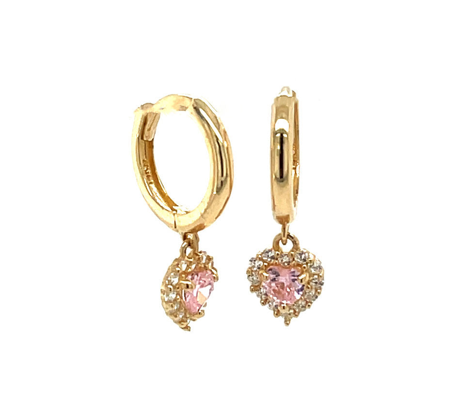 14k gold hoop with floating heart stone