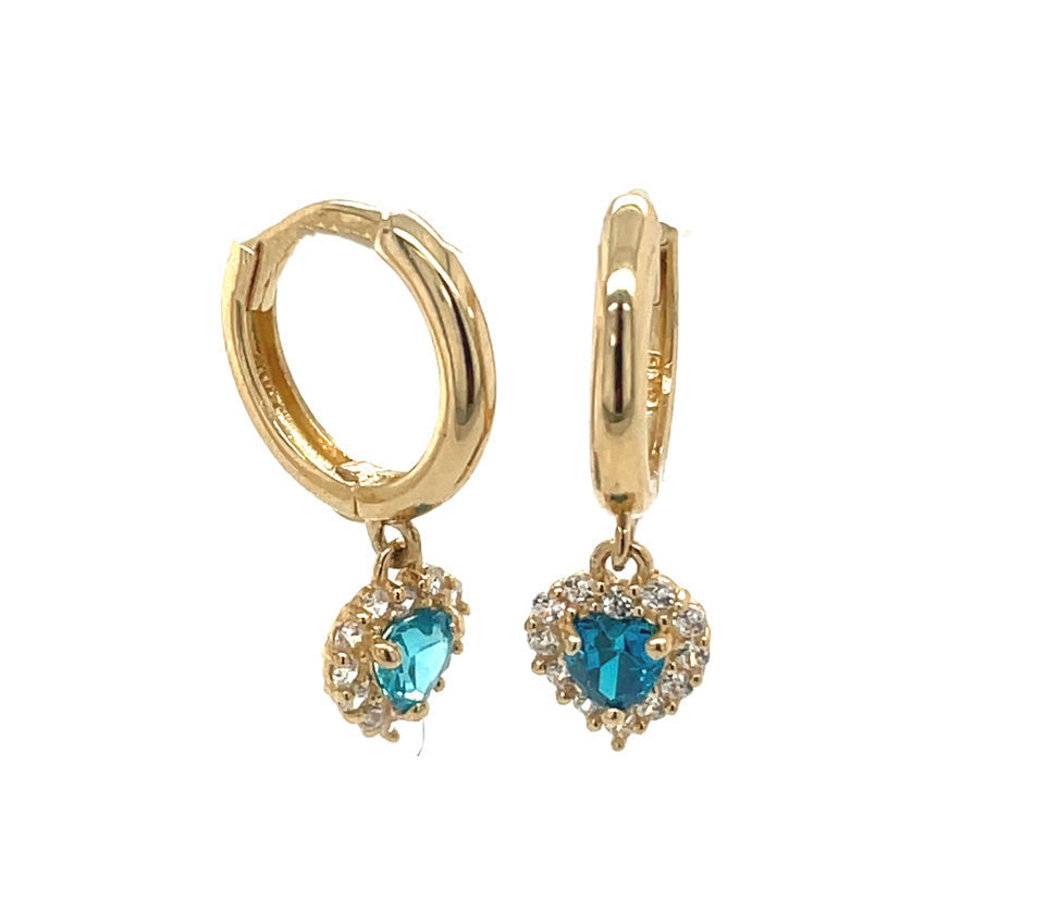 14k gold hoop with floating heart stone