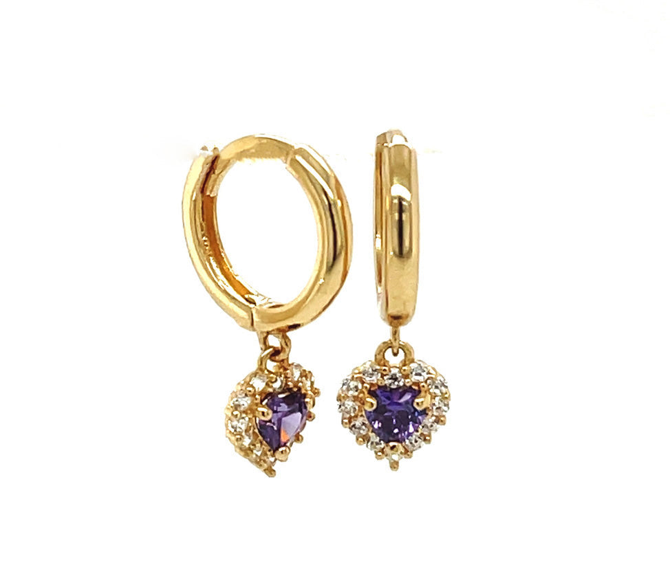 14k gold hoop with floating heart stone