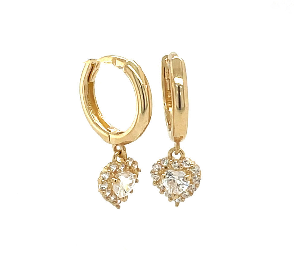 14k gold hoop with floating heart stone