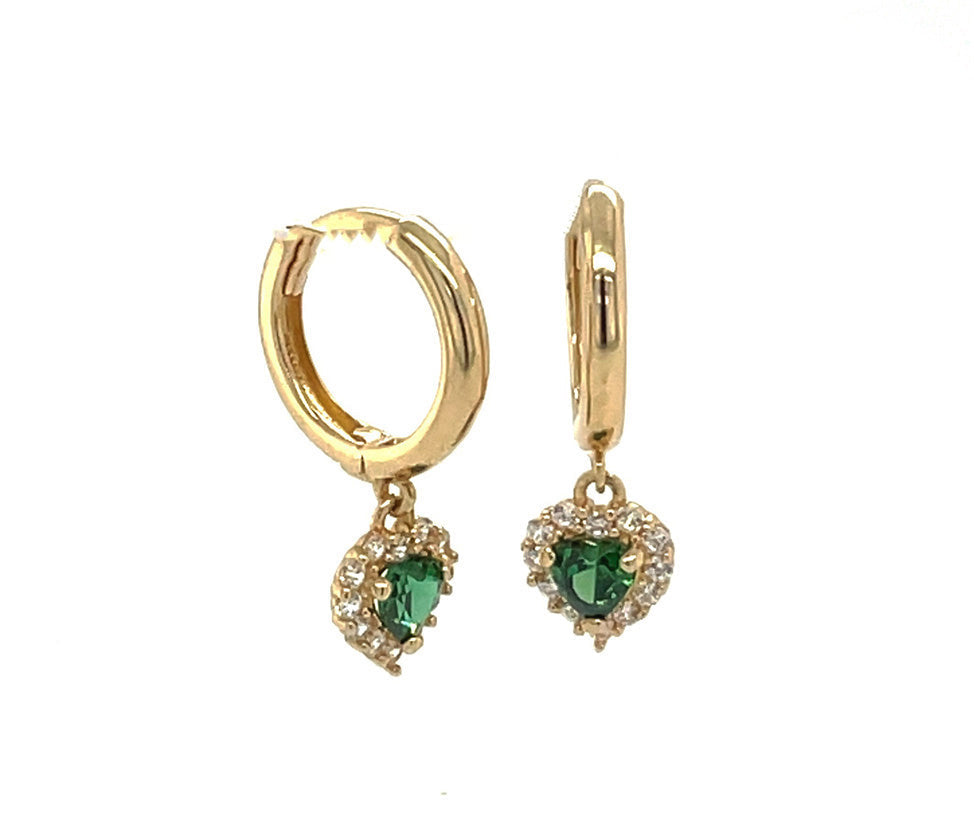 14k gold hoop with floating heart stone