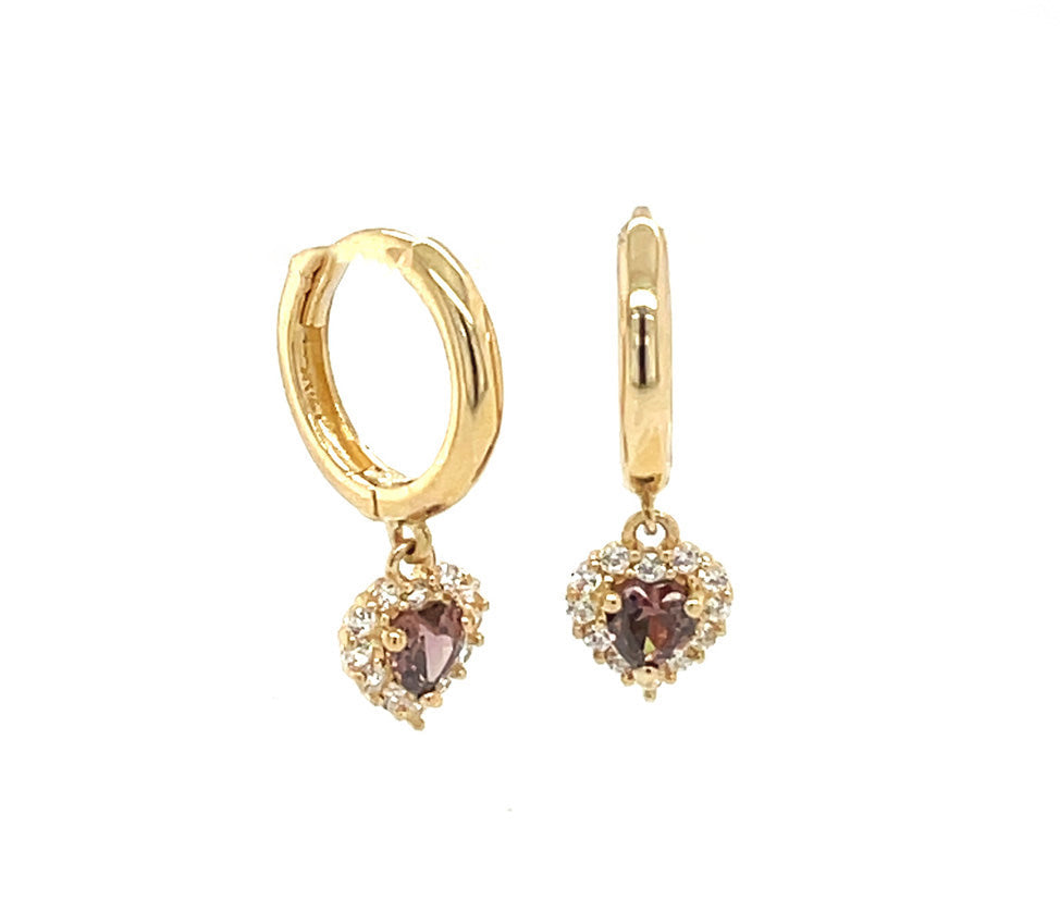 14k gold hoop with floating heart stone