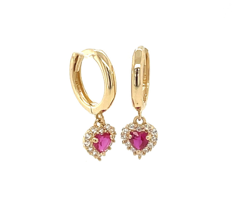 14k gold hoop with floating heart stone