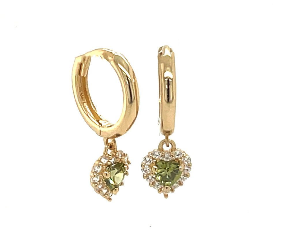 14k gold hoop with floating heart stone