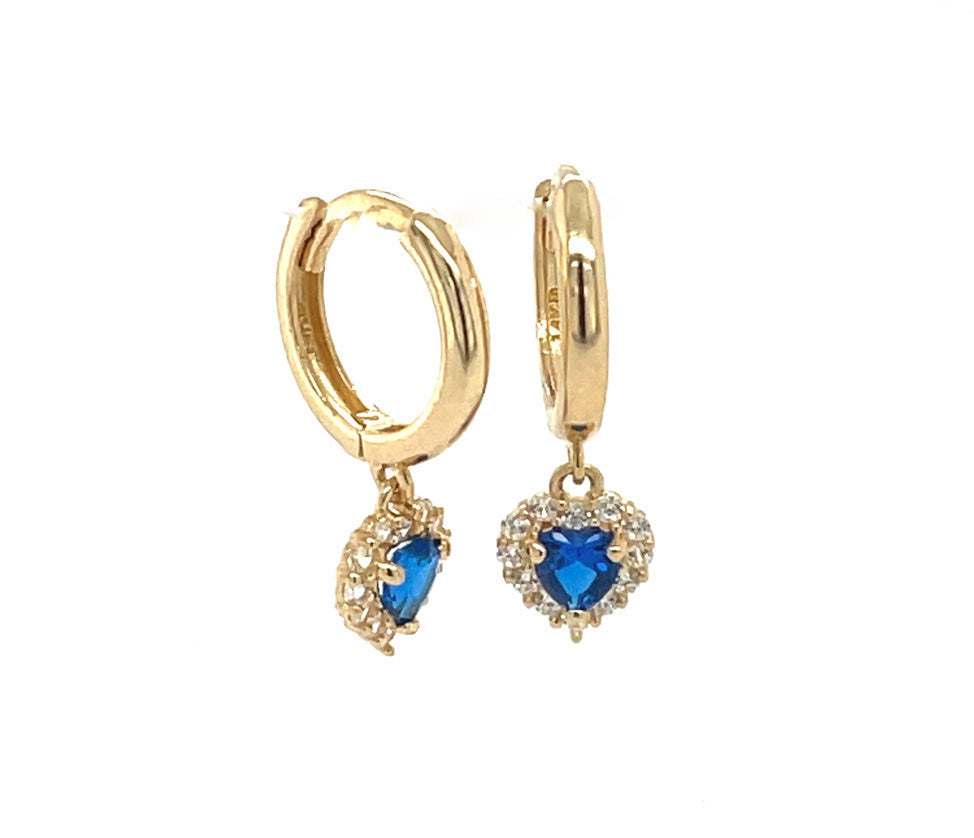 14k gold hoop with floating heart stone