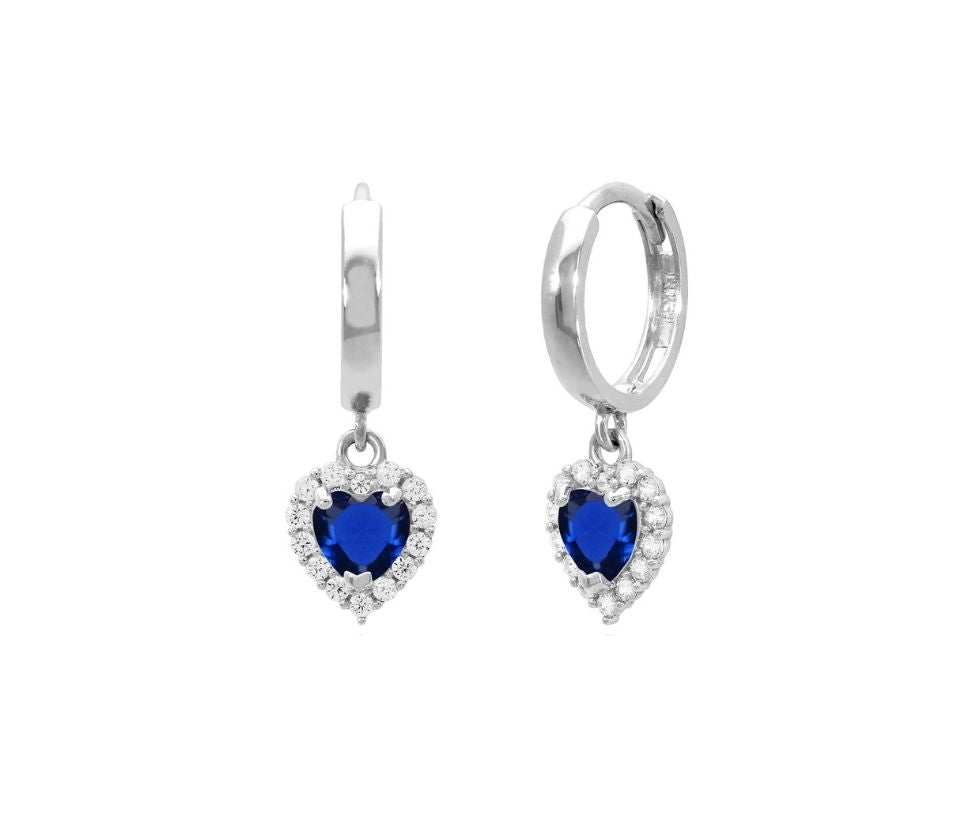 14k gold hoop with floating heart with CZ
