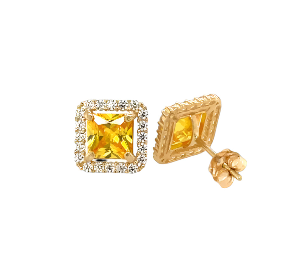 14k gold push back earrings with clear stone in the middle and on the border
