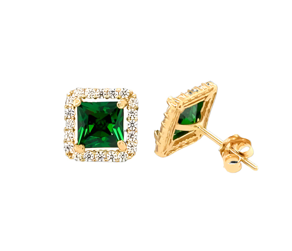 14k gold push back earrings with clear stone in the middle and on the border