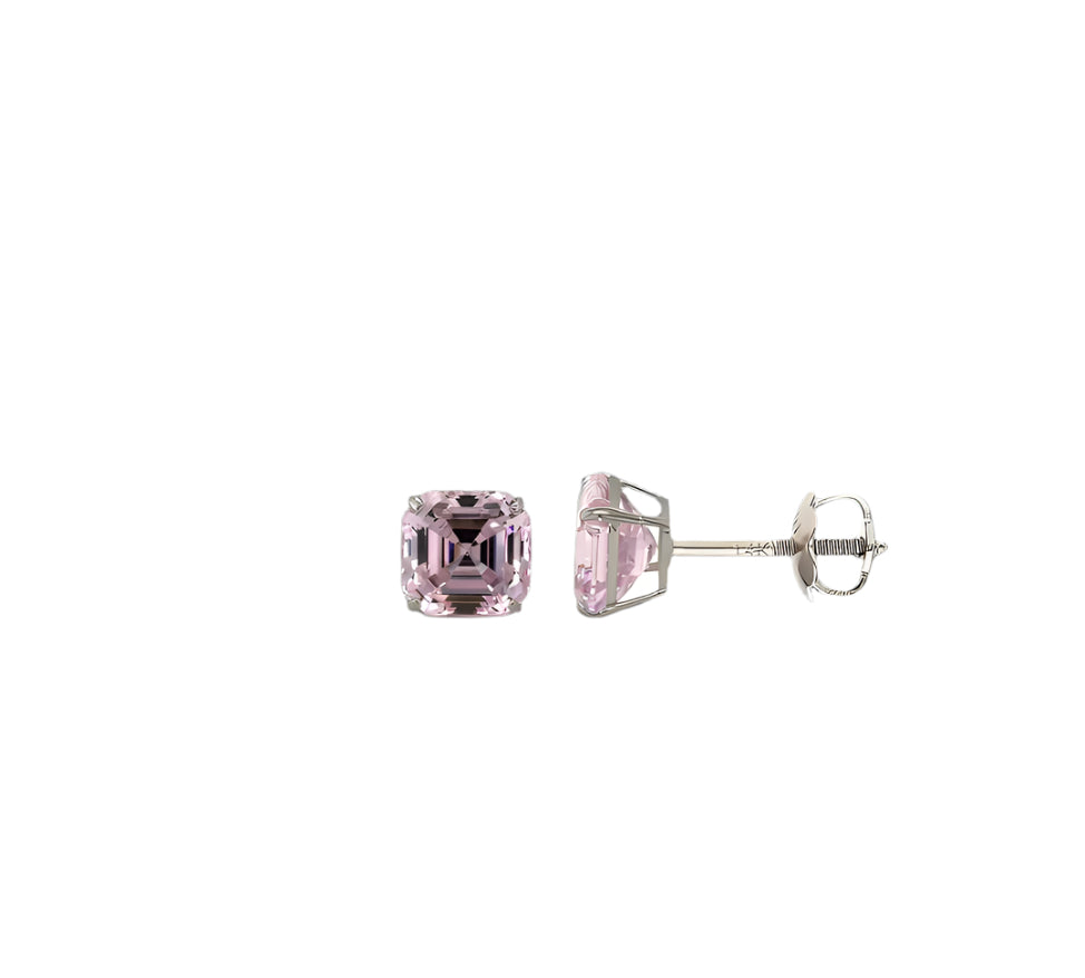 Pair of pink gemstone earrings on a black background