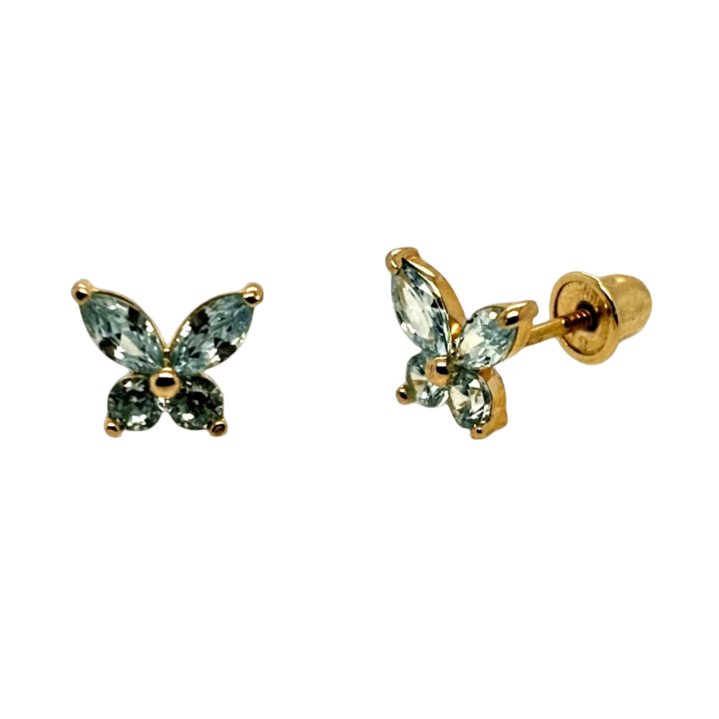 14k gold screw back butterfly with stones