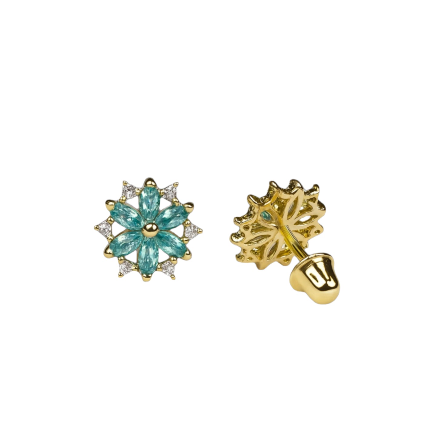 14k gold screw back and flower