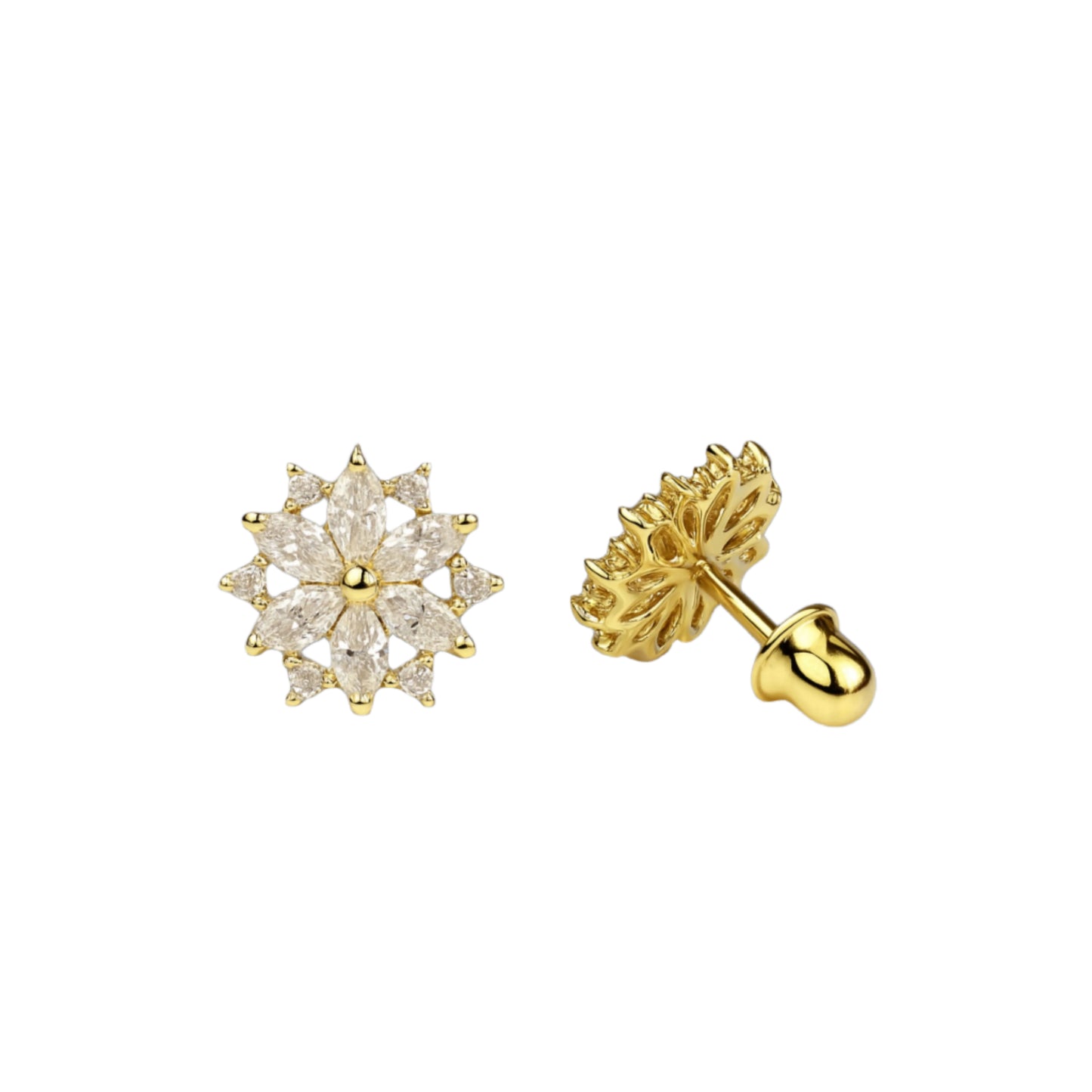 14k gold screw back and flower