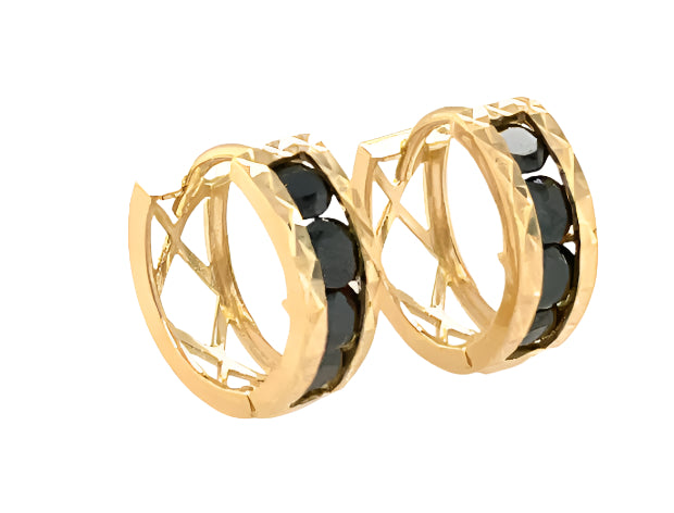 14k gold hoops with stones between gold