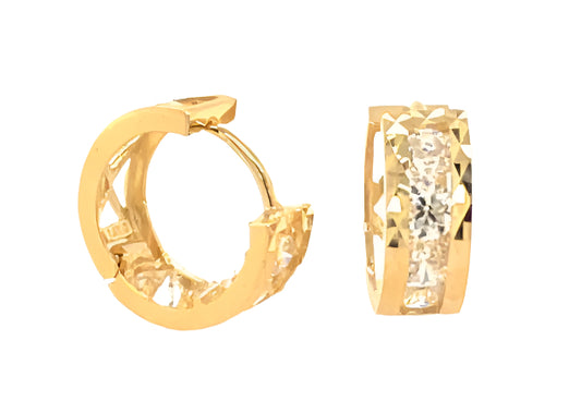 14k gold hoops with stones between gold