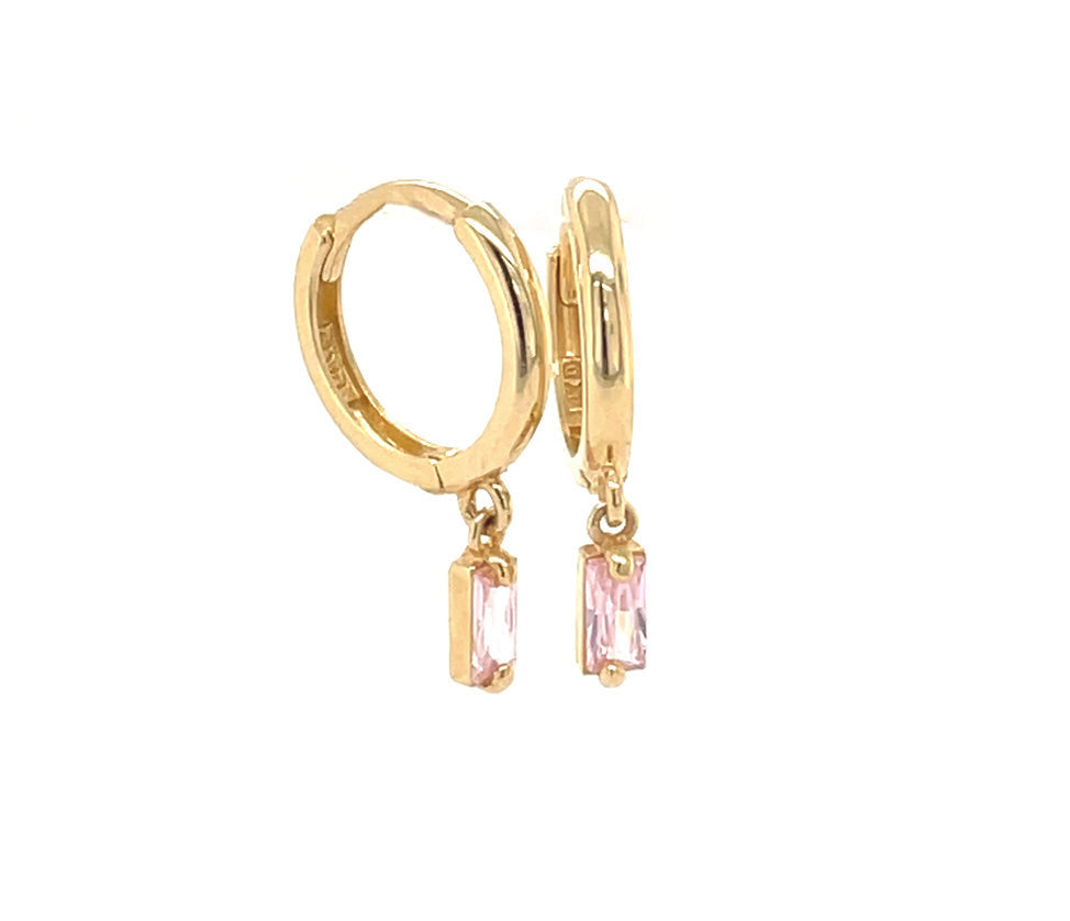 14k gold hoop with floating square stone