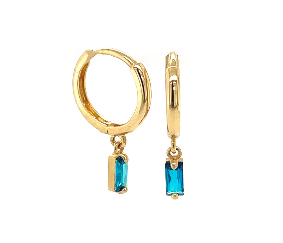 14k gold hoop with floating square stone