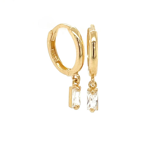 14k gold hoop with floating square stone