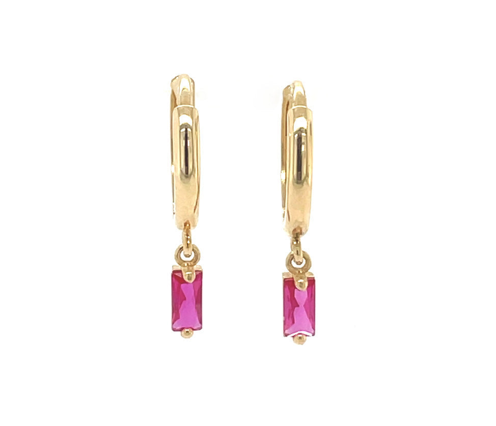 14k gold hoop with floating square stone