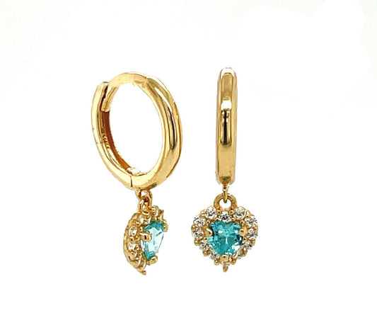 14k gold hoop with floating heart stone
