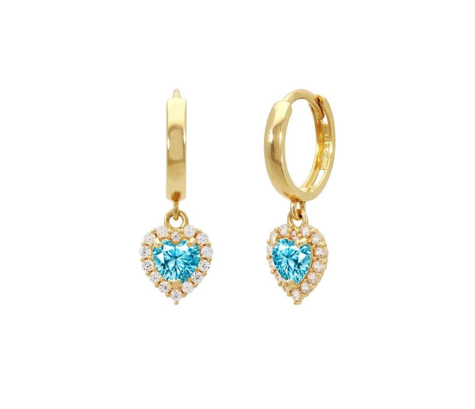 14k gold hoop with floating heart with CZ