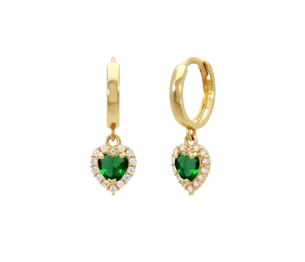 14k gold hoop with floating heart with CZ