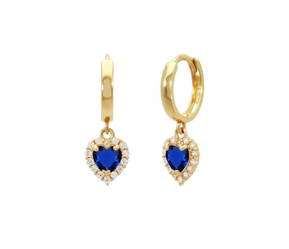 14k gold hoop with floating heart with CZ