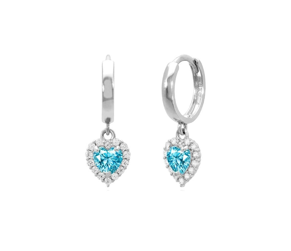 14k gold hoop with floating heart with CZ
