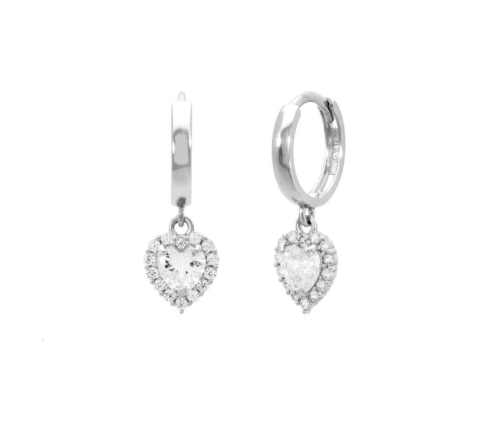 14k gold hoop with floating heart with CZ