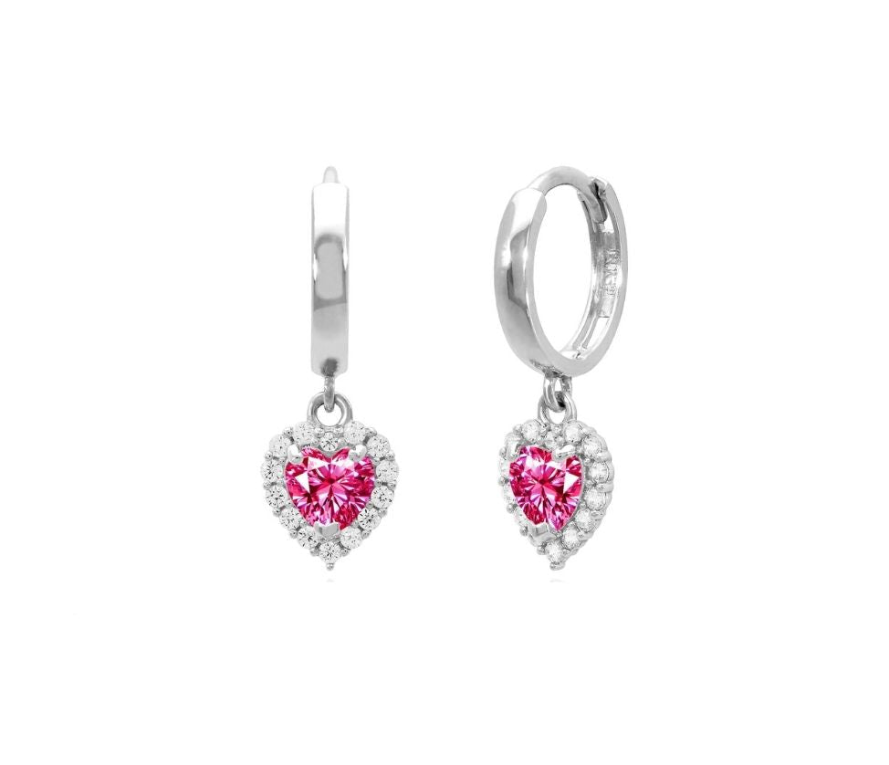 14k gold hoop with floating heart with CZ