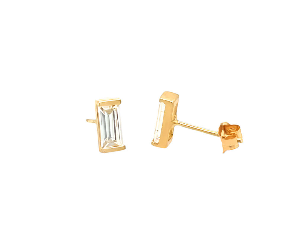 14k gold push back earrings with rectangular stones