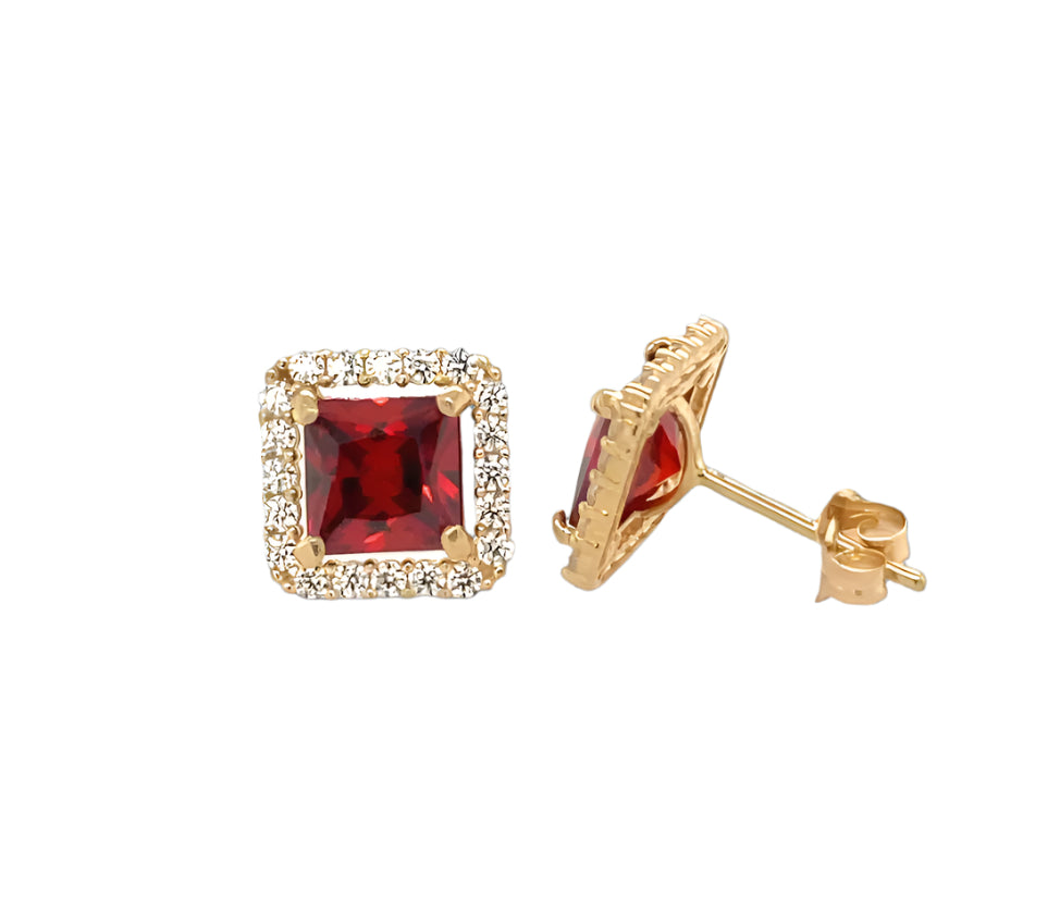 14k gold push back earrings with clear stone in the middle and on the border
