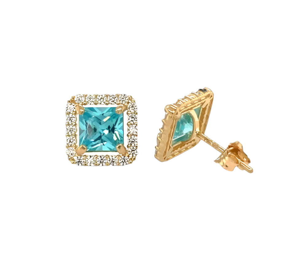 14k gold push back earrings with clear stone in the middle and on the border