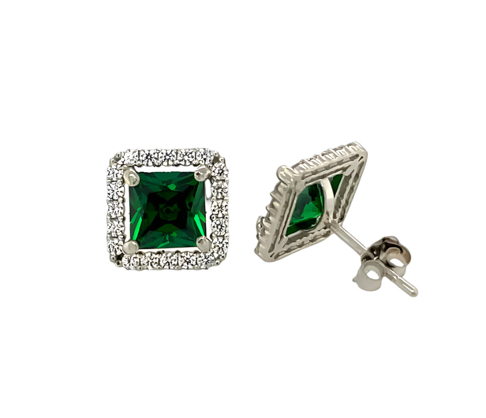 14k gold push back earrings with clear stone in the middle and on the border