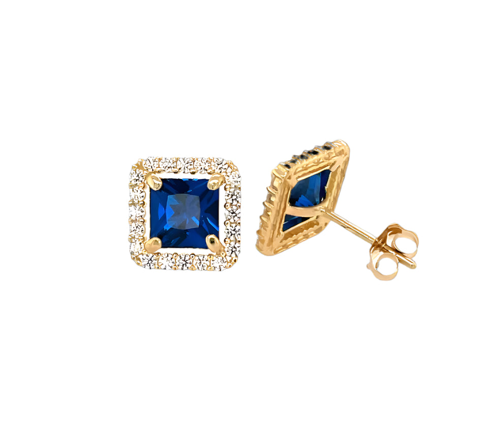 14k gold push back earrings with clear stone in the middle and on the border
